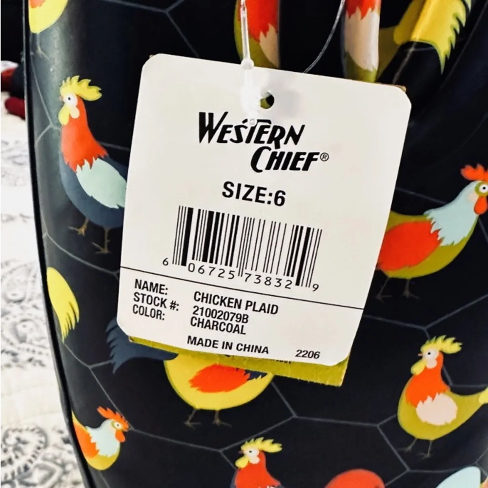 Western Chief Chicken Print Rain Boots Womens 6‎ NWT Rooster Farm